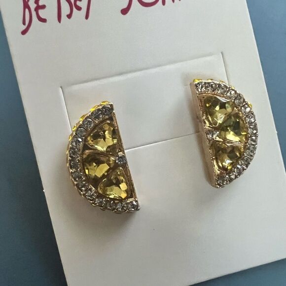 🍋 Betsey Johnson sparkling crystal lemon wedge earrings 🍋 - Picture 2 of 7